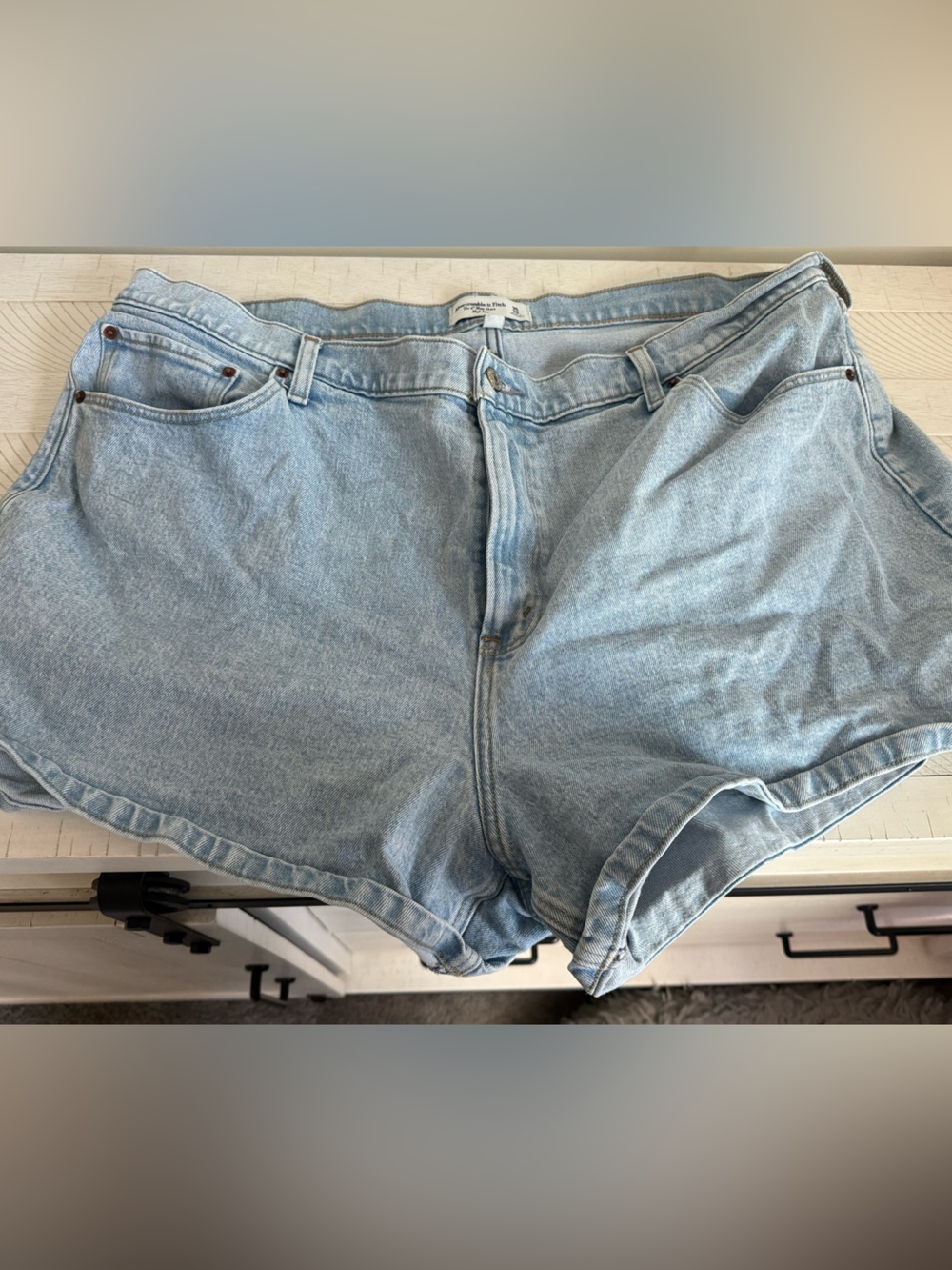 Abercrombie & Fitch Light Wash High-Rise Denim Shorts. Curve love mom shorts.